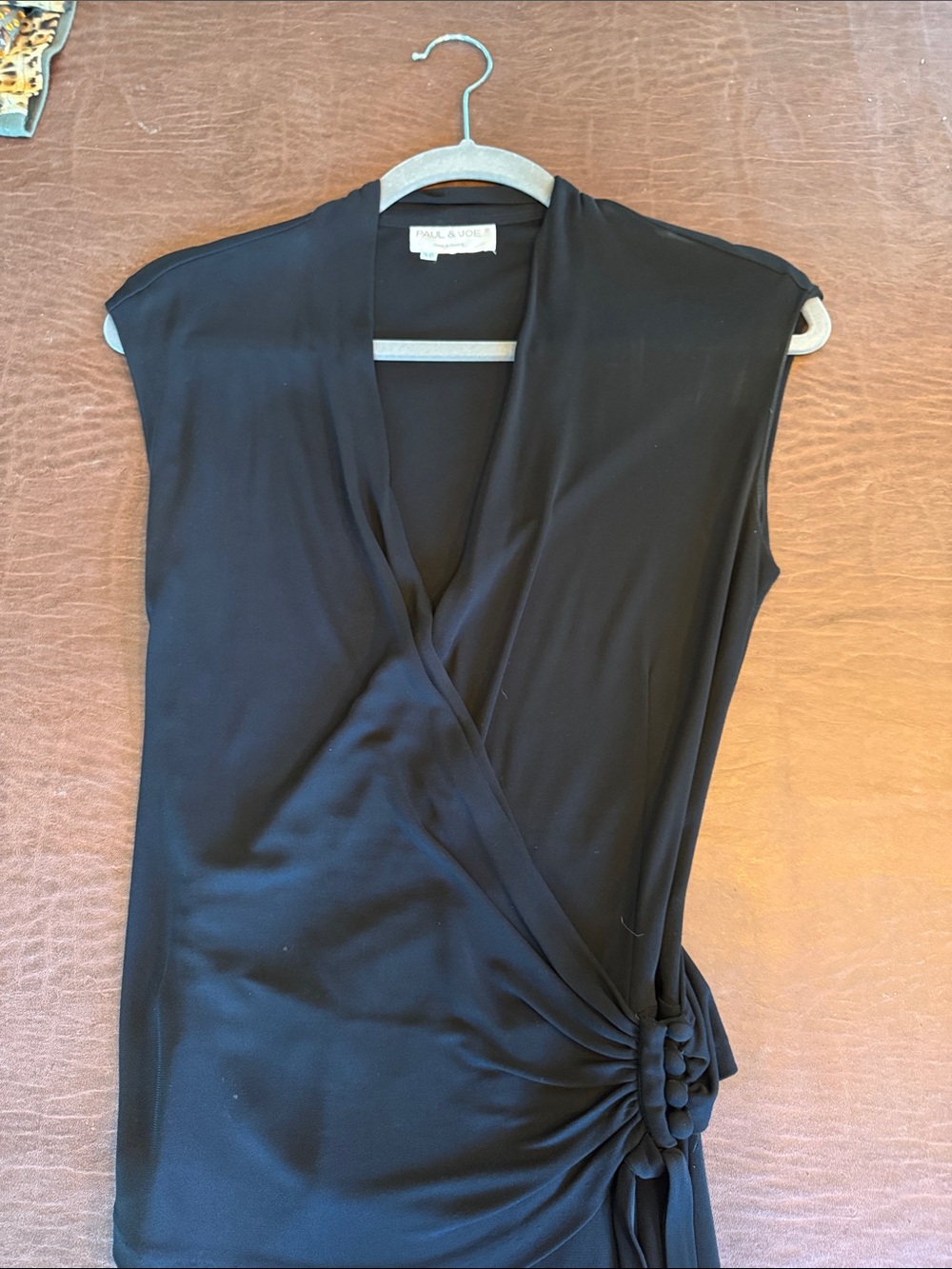 Paul & Joe Black Draped Wrap-Front Sleeveless Blouse